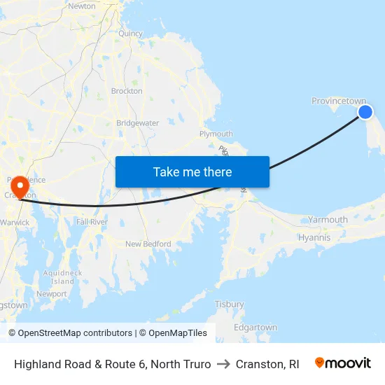 Highland Road & Route 6, North Truro to Cranston, RI map