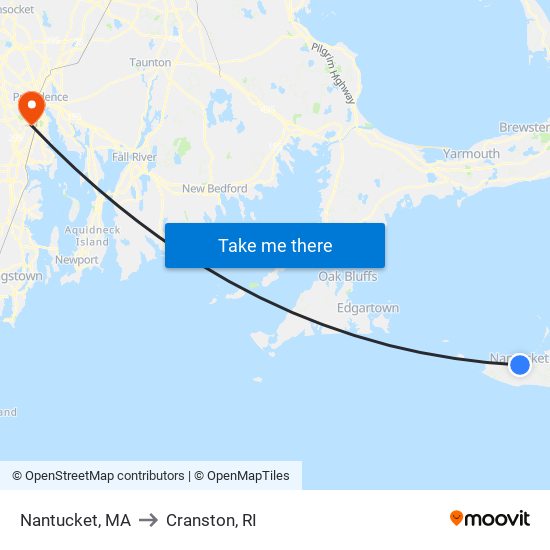 Nantucket, MA to Cranston, RI map