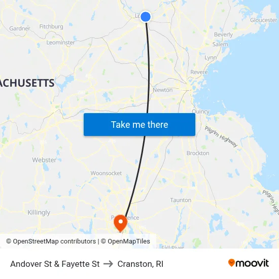 Andover St & Fayette St to Cranston, RI map