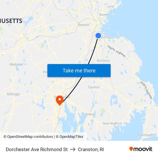 Dorchester Ave Richmond St to Cranston, RI map