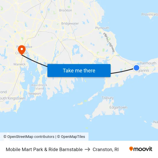 Mobile Mart Park & Ride Barnstable to Cranston, RI map