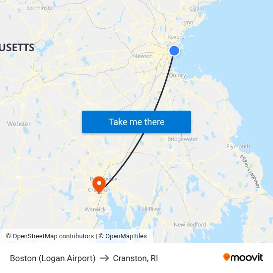 Boston (Logan Airport) to Cranston, RI map