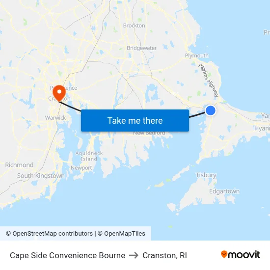Cape Side Convenience Bourne to Cranston, RI map
