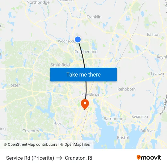 Service Rd (Pricerite) to Cranston, RI map