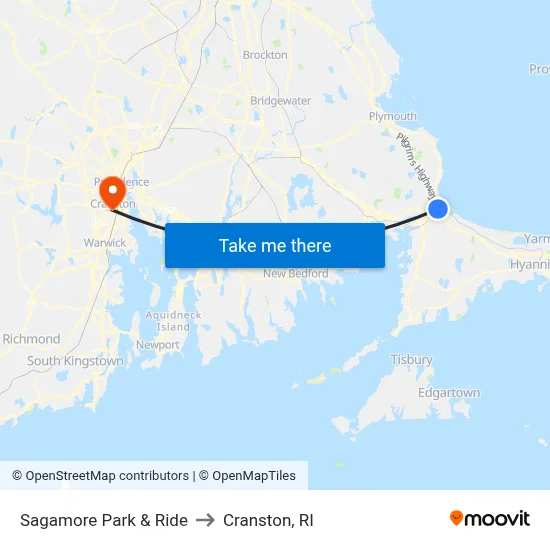 Sagamore Park & Ride to Cranston, RI map