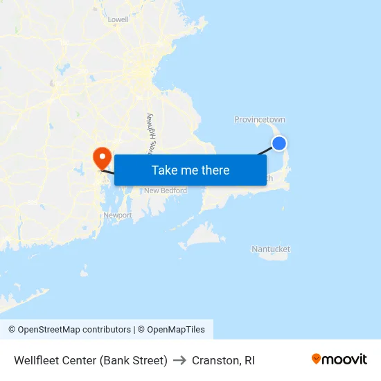 Wellfleet Center (Bank Street) to Cranston, RI map
