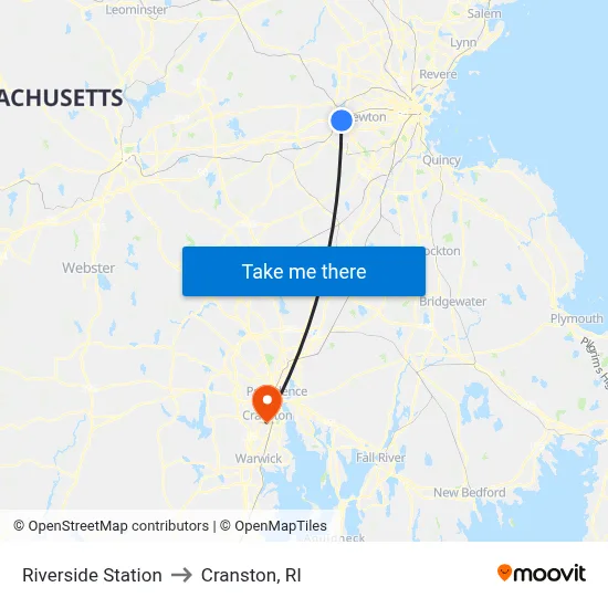 Riverside Station to Cranston, RI map