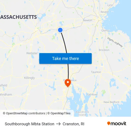 Southborough Mbta Station to Cranston, RI map