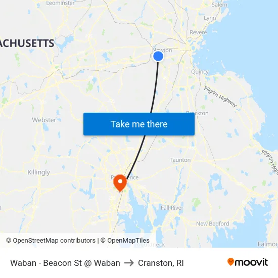 Waban - Beacon St @ Waban to Cranston, RI map