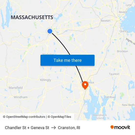 Chandler St + Geneva St to Cranston, RI map