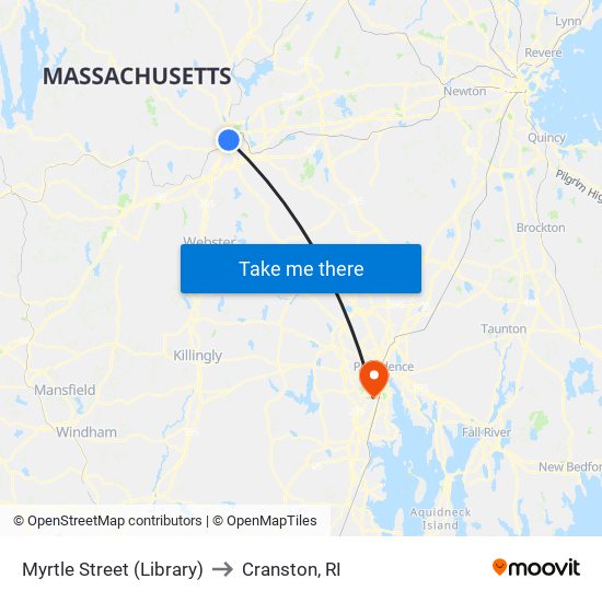 Myrtle Street (Library) to Cranston, RI map