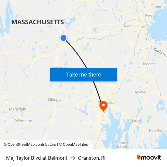 Maj Taylor Blvd at Belmont to Cranston, RI map