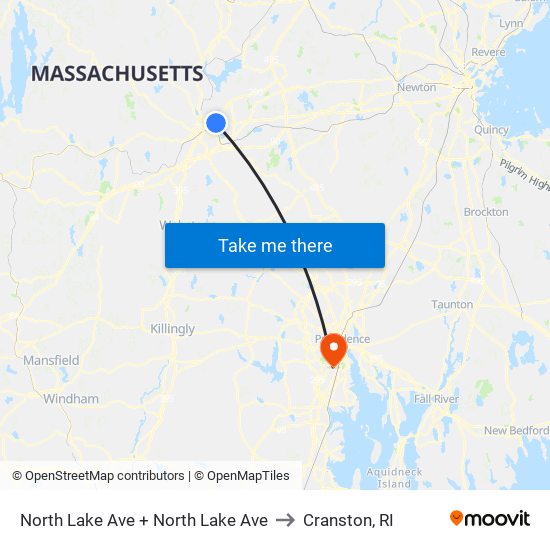 North Lake Ave + North Lake Ave to Cranston, RI map