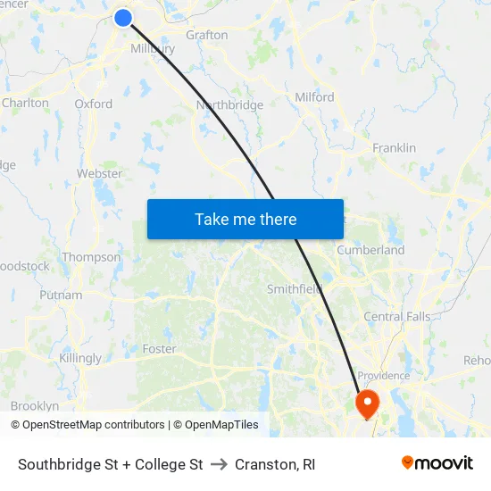 Southbridge St at College to Cranston, RI map