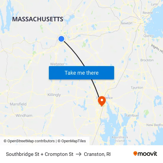Southbridge St at Crompton to Cranston, RI map