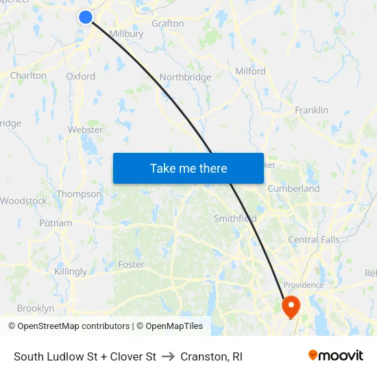 South Ludlow St + Clover St to Cranston, RI map