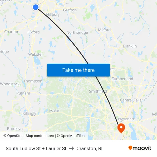 South Ludlow St + Laurier St to Cranston, RI map
