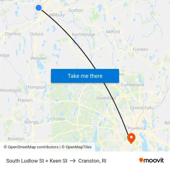 South Ludlow St + Keen St to Cranston, RI map