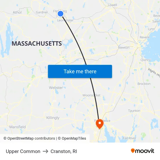 Upper Common to Cranston, RI map