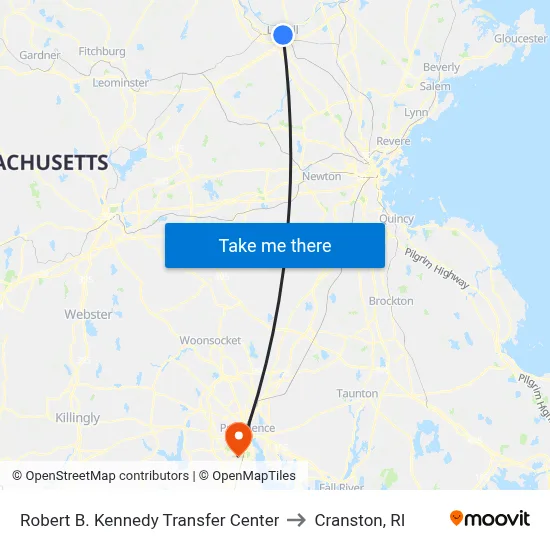 Robert B. Kennedy Transfer Center to Cranston, RI map