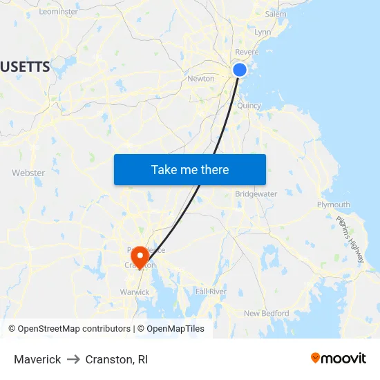 Maverick to Cranston, RI map