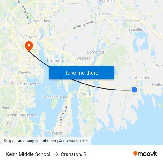 Keith Middle School to Cranston, RI map