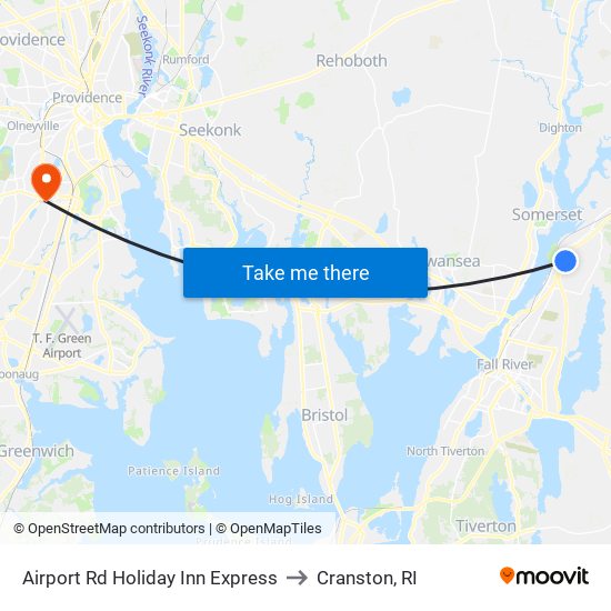 Airport Rd Holiday Inn Express to Cranston, RI map