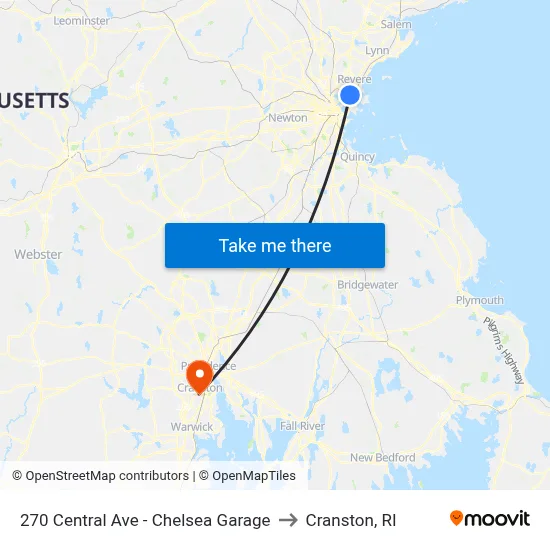 270 Central Ave - Chelsea Garage to Cranston, RI map