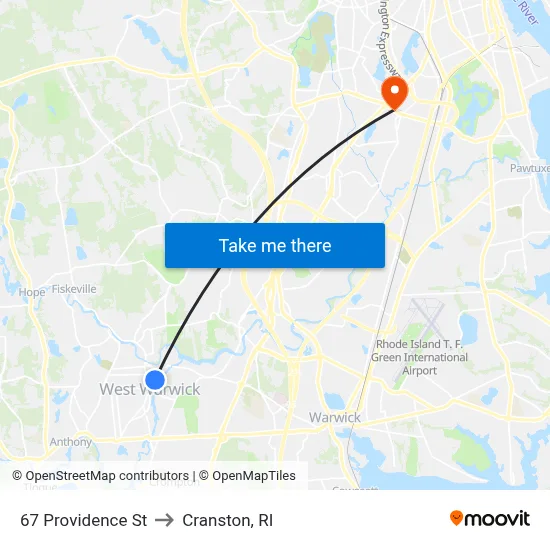 67 Providence St to Cranston, RI map
