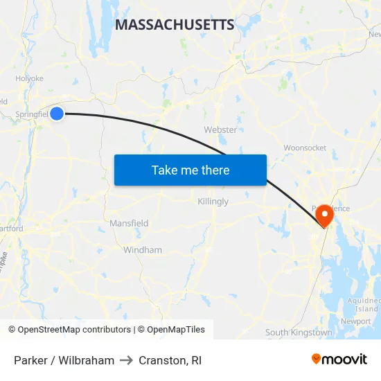 Parker / Wilbraham to Cranston, RI map