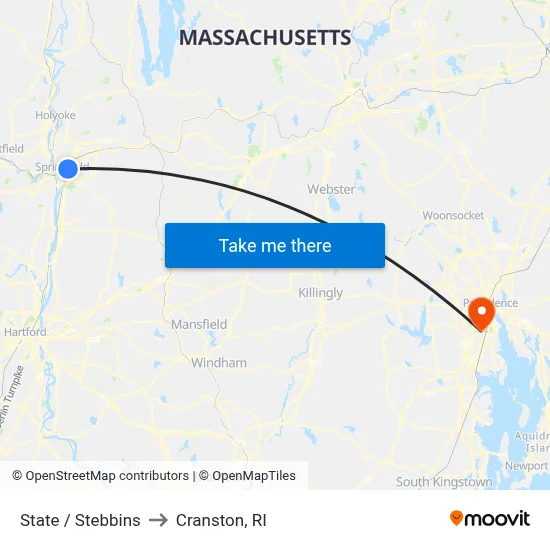 State / Stebbins to Cranston, RI map