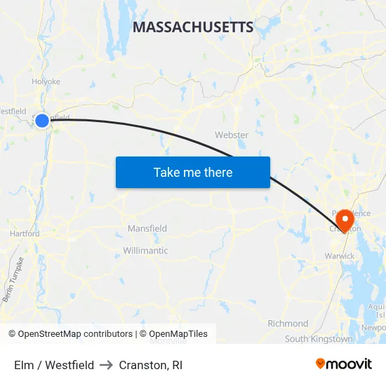 Elm / Westfield to Cranston, RI map