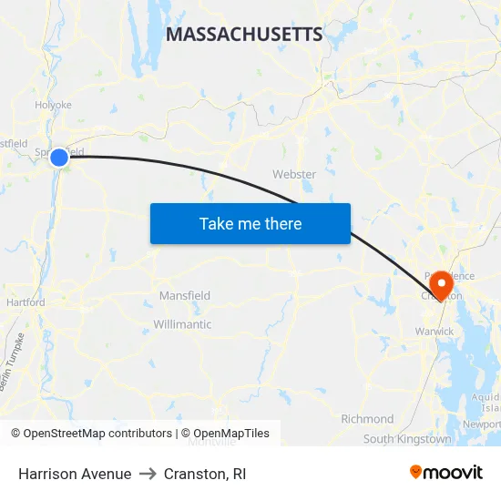 Harrison Avenue to Cranston, RI map