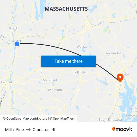 Mill / Pine to Cranston, RI map