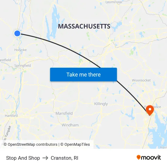 Stop And Shop to Cranston, RI map