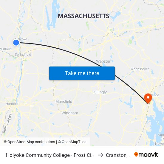 Holyoke Community College - Frost Circle to Cranston, RI map