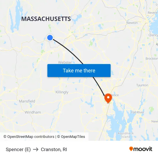 Spencer (E) to Cranston, RI map