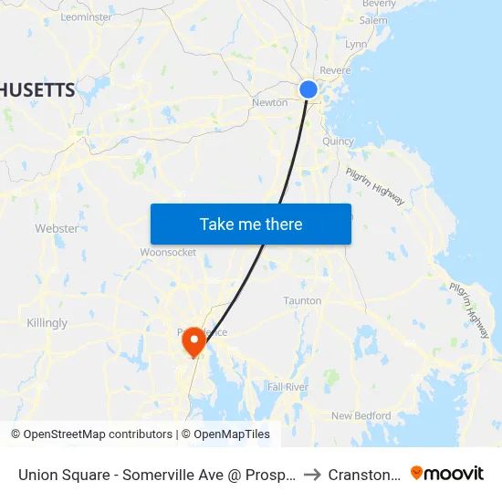 Union Square - Somerville Ave @ Prospect St to Cranston, RI map