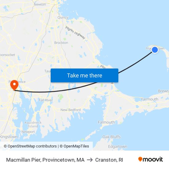 Macmillan Pier, Provincetown, MA to Cranston, RI map
