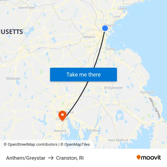 Anthem/Greystar to Cranston, RI map