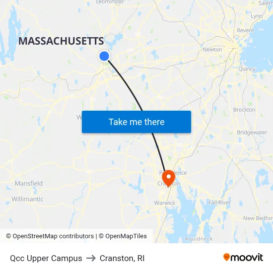 Qcc Upper Campus to Cranston, RI map