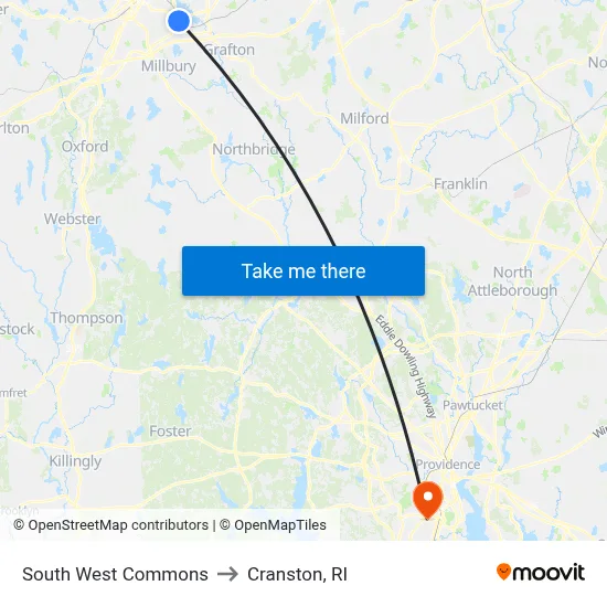 South West Commons to Cranston, RI map