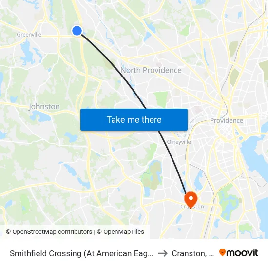 Smithfield Crossing (At American Eagle) to Cranston, RI map