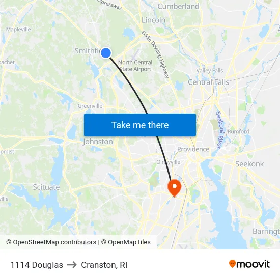 1114 Douglas to Cranston, RI map