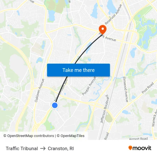 Traffic Tribunal to Cranston, RI map