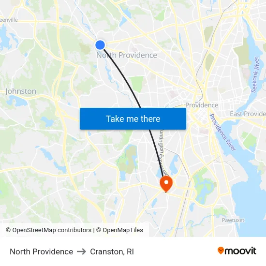 North Providence to Cranston, RI map