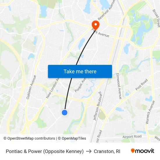 Pontiac & Power (Opposite Kenney) to Cranston, RI map