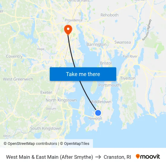 West Main & East Main (After Smythe) to Cranston, RI map