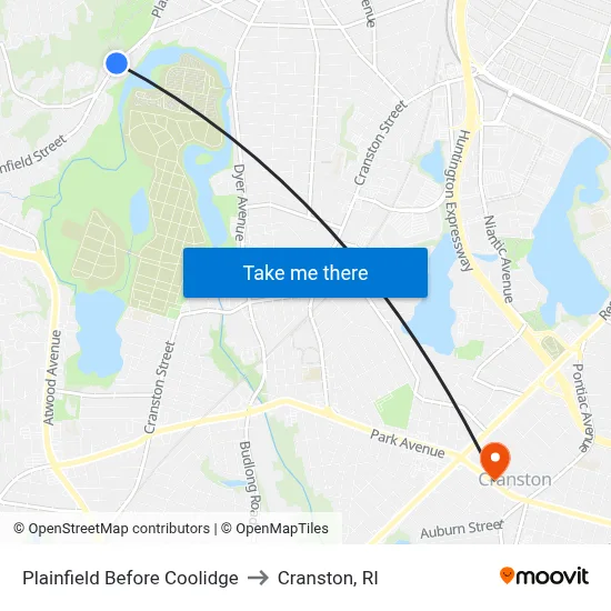 Plainfield Before Coolidge to Cranston, RI map