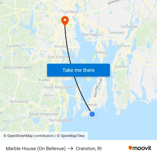 Marble House (On Bellevue) to Cranston, RI map
